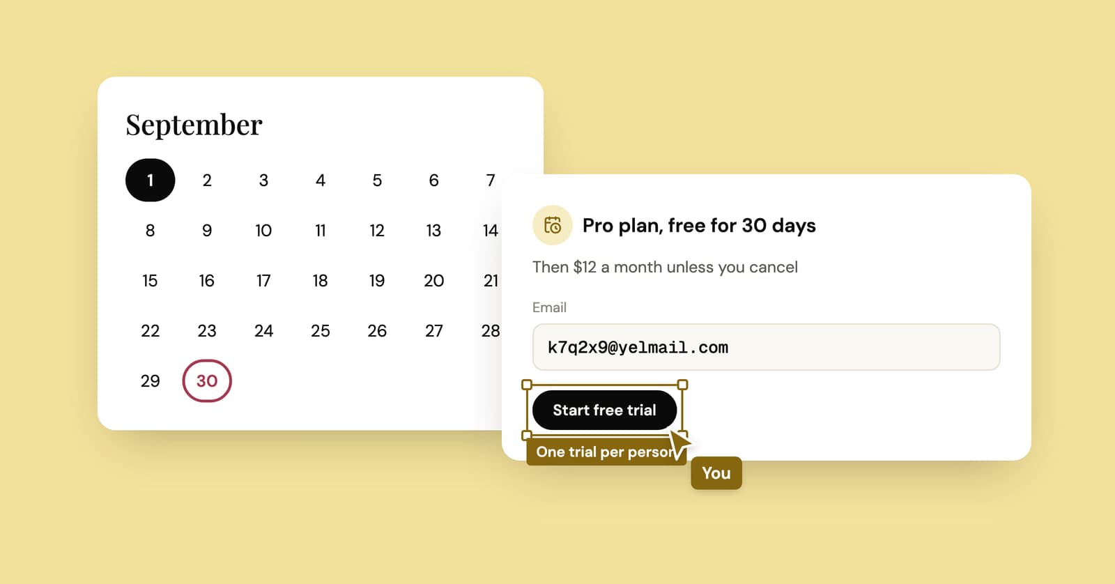 Calendar with the 30th circled next to a free trial sign-up